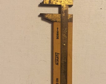 Vintage Lufkin No.14 - Caliper Rule 4", Wood & Brass - Made in England