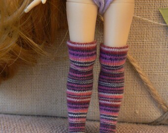 Rainbow Stripe Middie Blythe socks over the knee pink purple white Middie blythe clothes handmade in Paris France