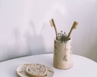 Ceramic handmade soap dish, toothbrush holder, bathroom accent