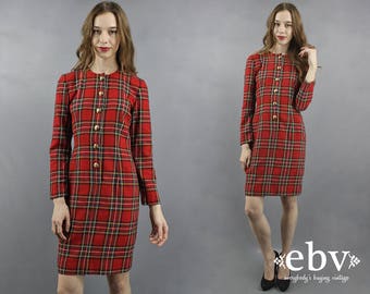 90s Plaid Dress Plaid Mini Dress Red Plaid Dress 90s Dress 90s Mini Dress 1990s Dress Fitted Dress Secretary Dress Tartan Plaid Dress S