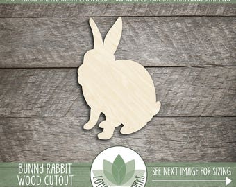 Bunny Rabbit Wood Cut Shape, Unfinished Wood Easter Bunny Laser Cut Shape, DIY Craft Supply, Many Size Options