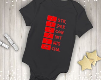 Dungeons and Dragons D&D Level 1 Human Character Attributes Baby Onesie
