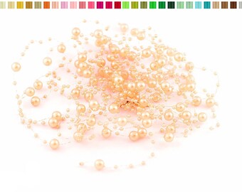 Set of 5 garlands of 1.30 resin beads m long each apricot