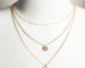 Layered gold necklace 3 layered necklace coin delicate chain delicate necklace latest trend necklace