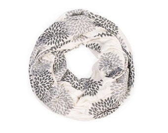 INFINITY SCARF - Gray Double Flowers on Cream