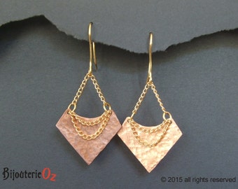 Geometric earrings Copper and Brass chain earrings, dangle earrings, mixed metal earrings handmade by BijouterieOz