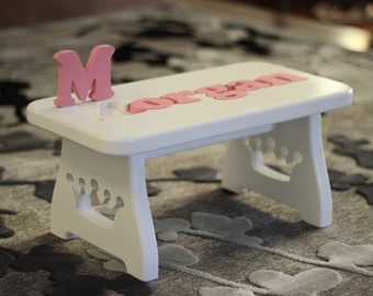 Personalized Name Puzzle Stool - WHITE FINISH - Princess/Prince Step Stool, First Birthday,Baby Keepsake, Baby Shower, Christening, Puzzle