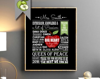 Teacher Appreciation gift, class names, word art, SUBWAY ART, upto 25 students and teacher nameS, DIY printable, retirement, long service