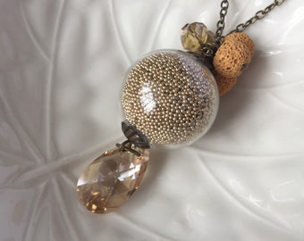 Champagne Glass Ball Necklace, Orb Pendant, Glass Globe, Round Bottle Jewellery, Corcular Glass Orb, Silver Chain, Multicolour Pendant, Swar