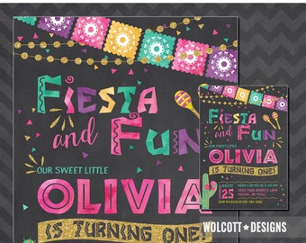 Fiesta Invitation, Fiesta Birthday Invitation, Mexican Fiesta Invitation, Fiesta Party, 1st Birthday, Chalkboard, Watercolor, Mexican Fiesta