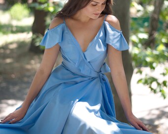 Wrap dress with ruffles, Cotton wrap dress,Cotton dress, Maxi dress, Wrap dress long, Plus size dress, Cotton wrap dress, Bridesmaid wrap dr