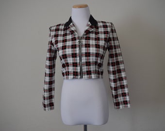 FREE usa SHIPPING Vintage Women's cropped plaid light jacket/ hipster/ 1990s/ 90210/ size 5