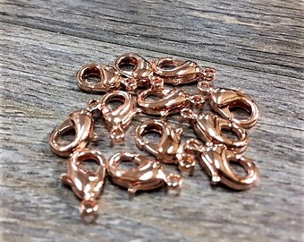 12pc-12mm x 6.5mm High Quality Bright Copper Plated Lobster Claw, Standard Lobster Claw, Easy Clasp, Lobster Claw, 12mm Copper Clasp