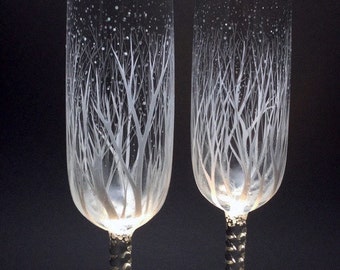Winter Wedding Toasting Flutes with optional personalization