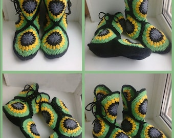 Home Slippers, Crochet Boots, Knitted Slippers, Warm Slippers, House Shoes, Holiday gifts, Handmade Shoes, Indoor slippers, Custom Size.
