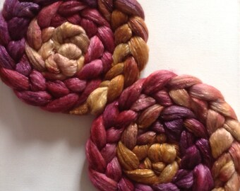 Hand Dyed shimmer gradient roving 6ozs polwarth mulberry silk 70/30 ready to ship