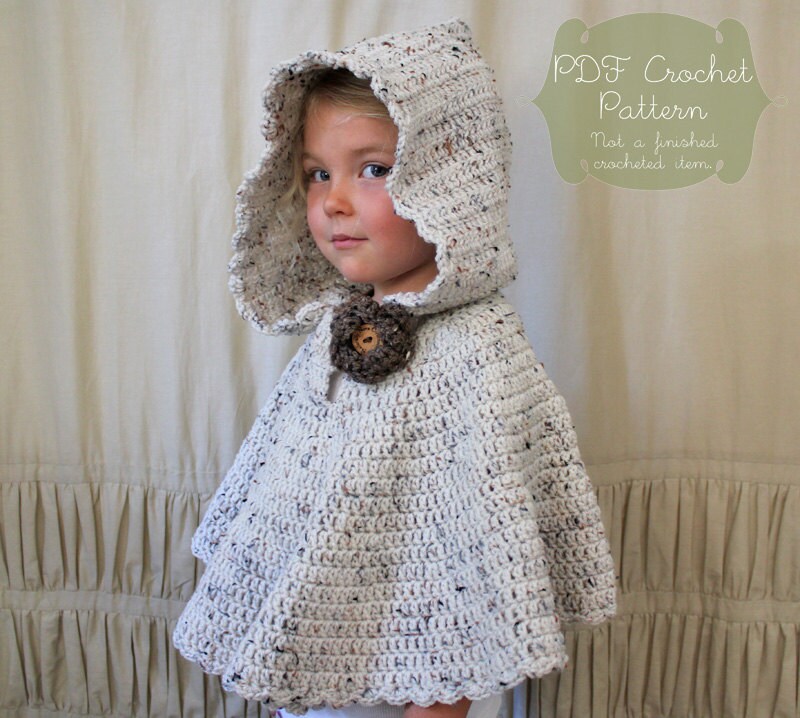 Crochet PATTERN: The River Hooded Shawl-Toddler, Child & Adult Sizes-poncho, rose, neutral, fall, autumn, hood, scallop edge Crochet PATTERN: The River Hooded Shawl-Toddler, Child & Adult Sizes-poncho, rose, neutral, fall, autumn, hood, scallop edge