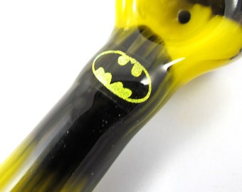Hand Blown Glass BAT MAN Dichro Image Tobacco Pipe Pyrex Solid Black and Yellow