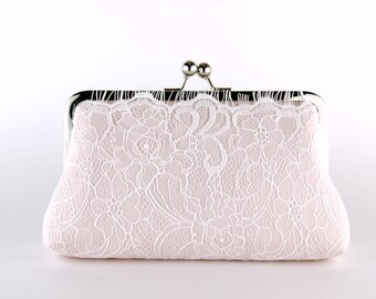 Blush Lace Bridal Clutch, Silk Clutch, Bridesmaid Gift, Wedding clutch