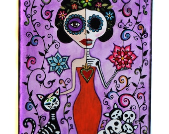 Day of the dead - Dia de los Muertos - Cat Art - Acrylic Painting