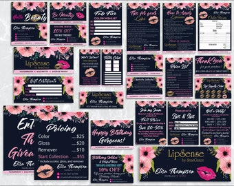 Custom LipSense Bundle, LipSense Kit, Lipsense Business card, Tips and Tricks, LipSense Thank You, Watercolor Flower Cards LS08