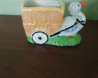 Vintage Duck with Wagon Planter/Lusterware