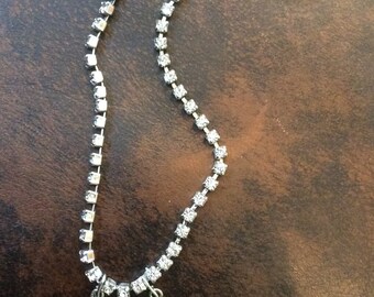 Rhinestone and Turquoise Vintage Dress Clip Necklace