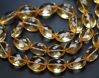 224 Carats,16 Inch Strand,Finest Quality,Natural Citrine Faceted Oval Shape Briolettes,12-16mm size