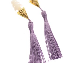 Breakfast at Tiffany's Inspired Tassel Earplugs in Lavender Holly Golightly
