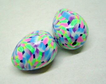Easter Egg Handmade Artisan Polymer Clay Teardrop Bead Pair