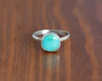 Carico Lake Turquoise Ring, Sterling Silver Ring - Size US 6.5
