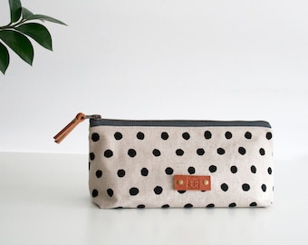 Large pencil case, Small makeup bag, Dotty print, Art gifts, Teacher gift, Pencil pouch, Japanese textile