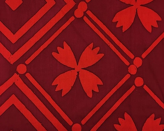 Alison Glass Handcrafted 2, Tile in Brick, AB-8134-R, Red Fabric, Batik, Floral Fabric, Cherry Red Batik Fabric
