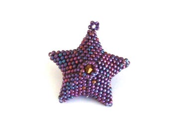 Handmade Bead Woven 3D Star Ornament in Purple, Christmas Decoration, Christmas Ornament, Star Ornament