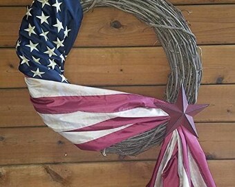 Beautiful Vintage Stars and Stripes on 24" x 26" - American Flag Wreath
