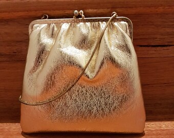 Vintage 60s Gold Leather Evening Bag