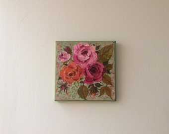 Stunning Contemporary Wild Roses palette knife oil painting on canvas