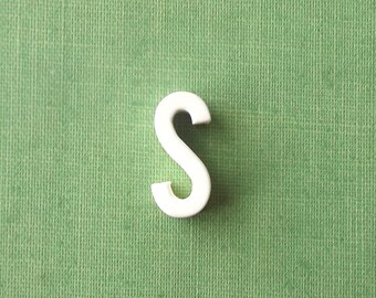 white. miniature. letter. S. capital letter. DIY. home decor. craft supplies. monogram. initial. minimalist. uppercase. letter S.