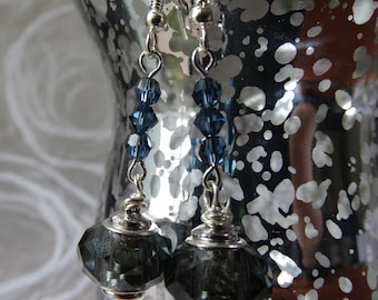 Montana blue faceted glass bead earrings with Swarovski crystals