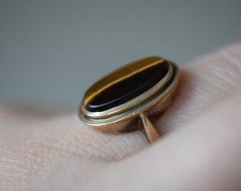 Vintage Tigers Eye Solitaire Gold Ring - US Size 6.0 - 10K Yellow Gold - S291 -