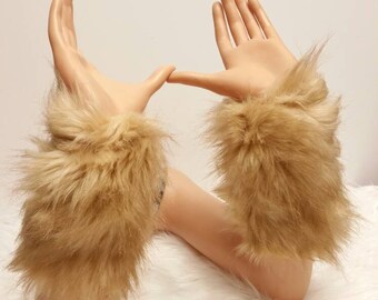 Faux Fur Arm Warmers: Light Brown Fur, Foxy Hot Pink, Variety Soft Faux Fur Arm Warmers
