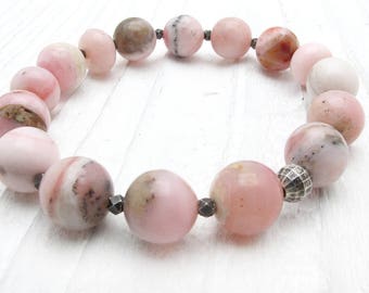 pink opal bracelet, Peruvian opal bracelet, pink gemstone bracelet, stretch bracelet, October birthstone bracelet, opal jewelry,