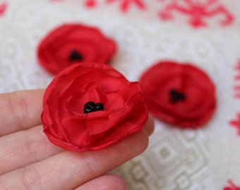 Red Poppy Brooch,Set of 3,Red Black Flower Pin,Ukrainian folk,Red Poppy Pin,Womens hair clip,Remembrance Day,Poppies hair clip, Veterans Day