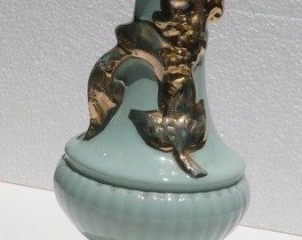 Vintage Aqua - Pale Mint & 24 KT Gold Vase