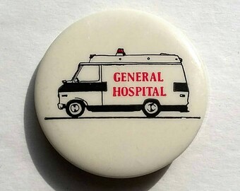 Vintage General Hospital Ambulance Pinback Button Badge 80's Collectible TV Soap Opera Memorabilia Fashion Fad