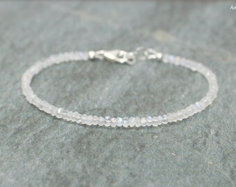 Rainbow Moonstone Bracelet, Moonstone Jewelry, Blue Flash, Layering, Stacking, Gemstone Jewelry