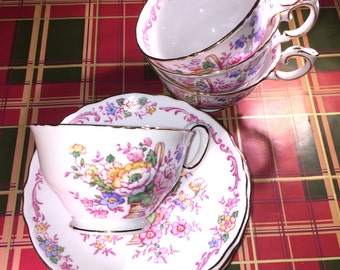 Crown Staffordshire Bone China Hand Decorated Tea Cup & Saucer
