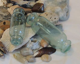 2 Vintage Japanese Rolling Pin GLASS FISHING FLOATS.. 6 & 5.5 Inch Green And Blue (#14)