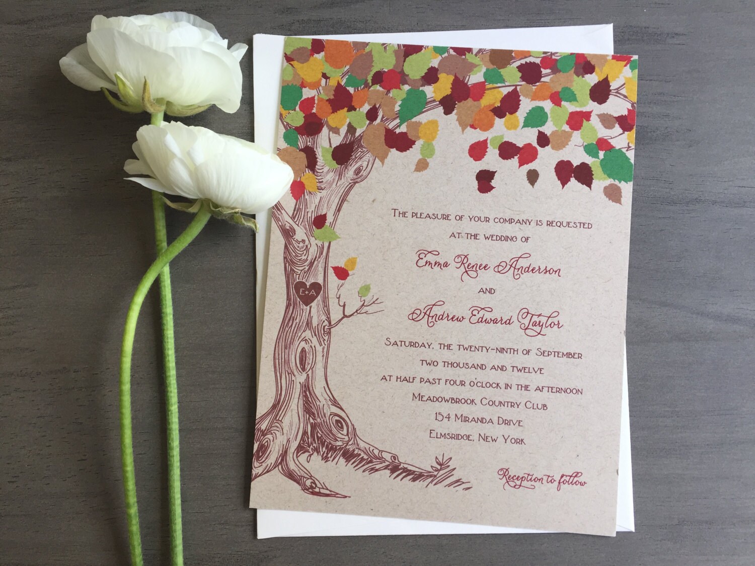 Rustic Tree Wedding Invitation Rustic Fall Wedding