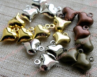 3D Brass Heart Charms Cute Small Fun Love Loving 11mm, Gold, Silver, Platinum, Raw Brass, Antique Brass, Antique Copper - 12pcs